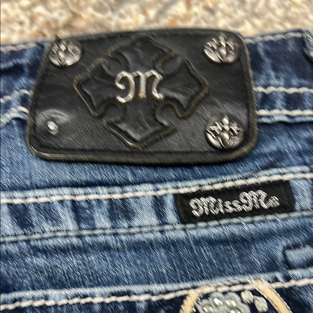 Miss Me Blue Boyfriend Jeans with Rhinestone Embellishments - Picture 5 of 12